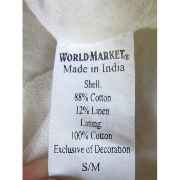 World Market Women S/M Cotton Linen Tunic Mini Dress Embroidered Boho Chic Ivory - Picture 10 of 11